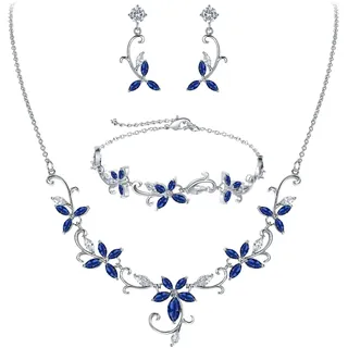 Clearine Braut Schmuck-Set für Damen Marquise Zirkonia CZ Statement Halskette, Ohrringe und Armband-Set für Hochzeit Party Klar Silber-Ton