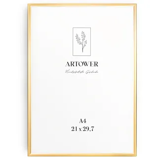 Artower® Bilderrahmen Gold Metall Dünner Rahmen für DIN A4 21 x 29,7 cm | Posterrahmen Groß Collage | Picture Frame Metal 21x30 cm | Aluminium Schmal Bilderrahmen | Gold Poster Rahmen