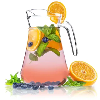 Kadax Krug, Glaskanne, Glaskrug aus robustem Glas, Wasserkrug mit Auslauf und handlichem Griff, Glaskaraffe für kalte Getränke, Saft, Milch, Eistee, transparent 1.4L)