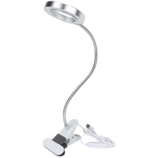 Lupe LED-Lampe, 3 Farbtemperaturen und 10 Helligkeitsstufen, USB-Leselicht, Schönheitswimpern-Nagellampe (Silber – mit Lupe)