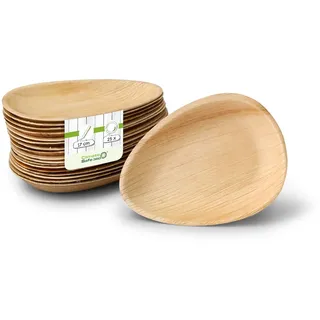 Greenbox Palmware® Teller, tropfenförmig, Fettbeständige Palmblattteller mit leicht erhöhtem Soßenrand, 1 Packung = 25 Stück, 17 cm