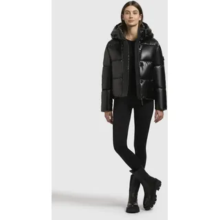 Steppjacke KHUJO "Steppjacke Devina Shiny-YM", Damen, Gr. XL, schwarz, Obermaterial: 50% Polyurethan PU. 50% Polyester PES.  Obermaterial: Futter: 100% Nylon NY. 100% Polyester PES., weit hüftbedeckend, hoch geschlossener Ausschnitt, Ärmel ohne Ärmelschlitz normaler Saum, Jacken Steppjacke, Glänzende kurze Winterjacke für Damen