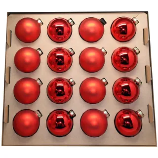 Thüringer Glasdesign - 16 Weihnachtskugeln aus Glas, 8 glanz und 8 matt, Christbaumkugeln, Christbaumschmuck, Dekoration, Weihnachtsbaum