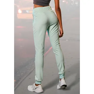 Loungepants FRENCH CONNECTION, Damen, Gr. 48/50, N-Gr, grün (mint), Obermaterial: 70% Viskose, 25% Polyamid, 5% Elasthan, bestickt, unifarben, figurbetont lang, Hosen Loungepants, schmale sportive Form, weich fließend