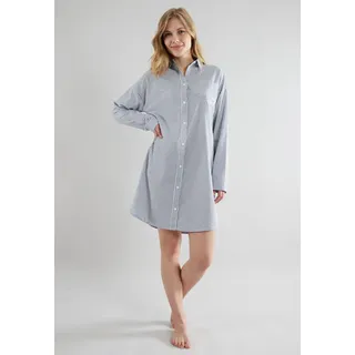 Nachthemd TOM TAILOR "Manila", Damen, Gr. 36 (S), N-Gr, blau, Single Jersey, Obermaterial: 100% Baumwolle, gestreift, ca. Mitte Oberschenkel, hoch geschlossener Ausschnitt, Kleider Nachthemd, mit Knopfleiste, Kragen, V-Ausschnitt, Langarm, atmungsaktiv, locker