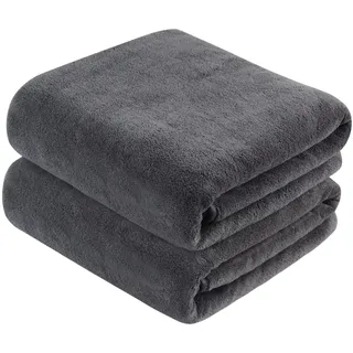 KinHwa Mikrofaser Badetuch groß XXL 76cmx152cm 2 Pack Strandtuch schnelltrocknend & Fusselfrei Saunatücher Weich und Saugstark Dunkelgrau