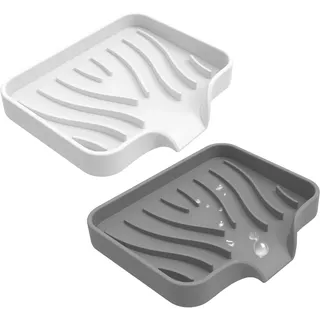 Seifenschale, 2 Stück Silikon Seifenhalter mit Ablauf Seifenablage Rutschfreies Design Seifenschalen Reise-Seifenbox Seifenschalenhalter für Bad Küche Zähler (Weiß, Grau)