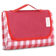 ZOMAKE Picknickdecke Wasserdicht 200 x 150 - Lsoliert Picknick Decke Strandmatte Waschbar mit Alubeschichtung für Camping,Garten - XXL Tartan Stoff Picnic Blanket, (Rot/Weiß Gitter)