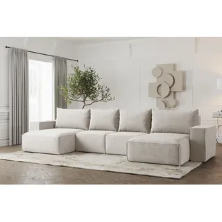 Wohnlandschaft U-Form Sofa ESTELLE in Stoff Poso Creme