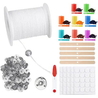 ALLAVA Kerzen Selber Machen Set, 6100cm Kerzendocht und 8 Kerzenfarben, 100 Stück Dochthalter, 100 Stück Sticker, Dochte für DIY Kommunionkerze, Duftkerzen