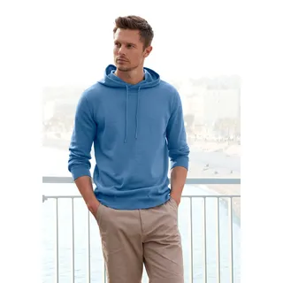 Hoodie H.I.S "Strickpullover mit Kapuze", Herren, Gr. XL (56/58), blau, Feinstrick, Obermaterial: 60% Baumwolle, 40% Polyester, unifarben, regular fit normal, Rundhals, Strickbündchen, Sweatshirts Hoodie, Feinstrick aus pflegeleichter Baumwollmischung, Topseller