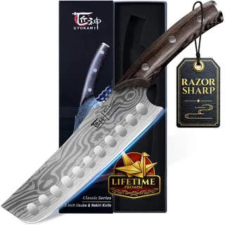 SYOKAMI 18,3 cm Kochmesser, großes Gemüsemesser im japanischen Stil, rasiermesserscharf für präzises Schneiden, Damast-Muster, ergonomischer Full-Tang-Holzgriff