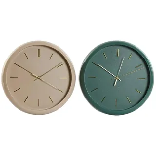 Home ESPRIT Moderne Wanduhr, PVC, Grün, Rosa, 30 x 4 x 30 cm (2 Stück)