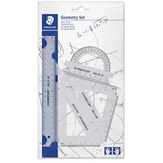 Staedtler Geometrieset Mars, Lineal 20 cm, Winkelmesser, Zeichendreieck 60/30 Grad, Zeichendreieck 45/Grad, 4-teiliges Set, 569 PB4-0
