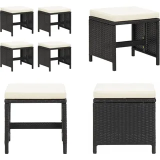 vidaXL Gartenhocker 4 Stk. mit Sitzkissen Poly Rattan Schwarz - Fußhocker - Fußbank - Fußbänke - Fußstütze - Schwarz