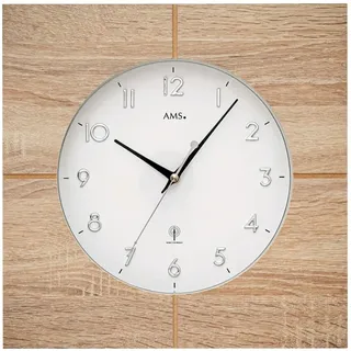 AMS 5545 Wanduhr Funk Funkwanduhr analog Sonoma-Optik eckig - Braun, Weiß