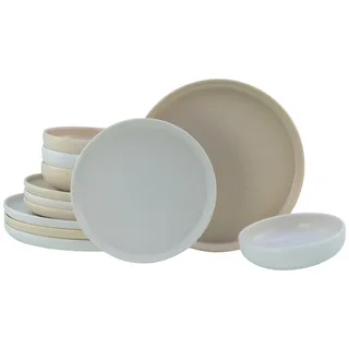 Teller-Set CREATABLE "Uno Toscana, Teller Set 12-tlg.", bunt, 12, Steinzeug, Geschirr-Sets, Teller-Set, Puristische Formgebung, Inspiriert durch die Farben der Toscana
