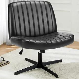 DUMOS Bürostuhl Ohne Armlehne, Gehoben und Bequemes PU-Leder Criss Cross Chair, mit Verbreitertem Sitzkissen Schneidersitz Stuhl, Geeignet für Büros, Schlafzimmer und Wohnzimmer (Schwarz)