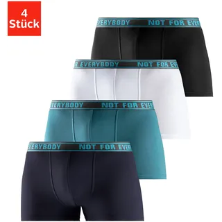 Boxer BRUNO BANANI "Boxershorts für Herren", Herren, Gr. M (5), 4 Stk., bunt (navy, petrol, weiß, schwarz), Jersey, Obermaterial: 95% Baumwolle, 5% Elasthan, unifarben, körpernah, Unterhosen Boxer, mit Schriftzug im Bund