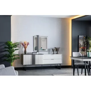Luxus Anrichte Sideboard Moderne Kommoden 2tlg. mit Spiegel Holz Schrank - Weiß