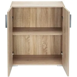 BAKAJI Anrichterschrank mit Doppeltür und 2 Ebenen, Innenschrank, Sideboard, Mehrzweckschrank, Büro, Dokumentenspeicher aus MDF, Maße: 77 x 31 x 60 cm (Eiche)