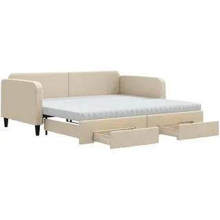 vidaXL Tagesbett Ausziehbar mit Schubladen Creme 100x200 cm Stoff - Creme