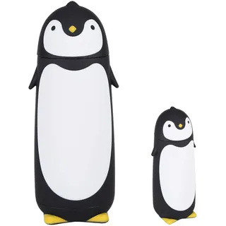 ZPSHYD Pinguin-Kolben, 300 ml tragbare niedliche Pinguin-Glas-Wasserflasche, doppellagiger Becher, Reisebecher für Kinder, Kinder, Studenten(Schwarz)