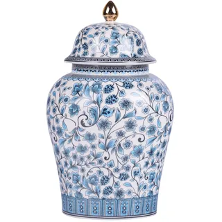 Chinesisches Ingwerglas mit Deckel, Chinoiserie, antiker Stil, Heimdekoration, Retro, blaue und weiße Porzellan-Blumen, Keramik-Vase, traditioneller chinesischer Ming- und Qing-Stil (Blumenglas)