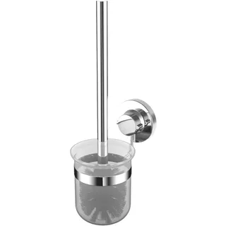 CORNAT WC-Bürstenhalter-Set 3 in 1 - Inklusive WC-Bürste - 3 verschiedene Befestigungsoptionen mit Saugnapf, Klebepad & Bohren - Verchromt / WC-Garnitur / WC-Zubehör / T340267, Chrom (Glänzend)
