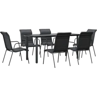 vidaXL 7-tlg. Garten-Essgruppe Schwarz Stahl und Textilene - Schwarz