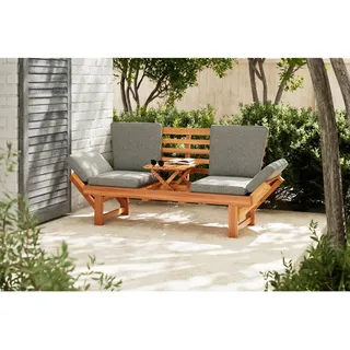 Ambia Garden Gartenbank , Grau, Akaziefarben , Holz, Textil , Akazie , Hartholz , 206x83x63 cm , Holzmöbel, Sitzgelegenheiten Holz, Holzbänke, Gartenbänke Holz