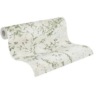 Livingwalls Floral-Vliestapete – Creme, Grün, Beige – 10,05 x 0,53 m | Florales Floral-Motiv als natürlicher Blickfang – matte Motivtapete, einfach zu verkleben & spurlos abziehbar