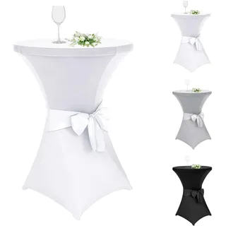 Alishomtll 1er Set Stehtisch Hussen mit Schleife, Ø60cm Stretch Stehtischhussen, Elegante Elastische Tisch-Überzug Hussen für Bistrotisch Runde Stehtisch Bankett Hochzeit (Ø60x110cm, Weiß)