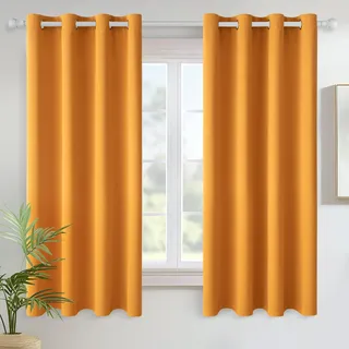 MIULEE Verdunklungsvorhänge Thermo Modern Ösen 2er Set 140x145cm Senfgelb | Blickdichter Thermostoff für Wohnzimmer und Schlafzimmer, hilft Licht, Hitze und Kälte zu reduzieren.