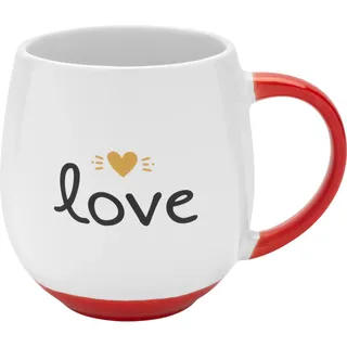 GRUSS & CO Tasse mit Motiv "Love" | bauchige Kaffeetasse, Porzellan, 50 cl, farbiger Henkel und Boden | Geschenk Verliebte, Liebe, Valentinstag | 73828