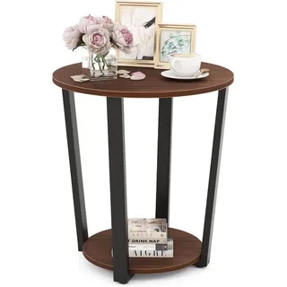 Costway Beistelltisch 56cm Walnuss , Walnussfarben , Holz , 50x56x50 cm , Wohnzimmer, Wohnzimmertische, Beistelltische