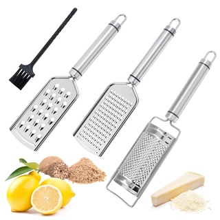 Zester Reibe Set, 3 Stück Käsereibe Küchenreibe Reibe aus Edelstahl Feine & Grob, Zitronenreibe mit Reinigungsbürste für Knoblauch Schokolade Nüssen, Spülmaschinenfest