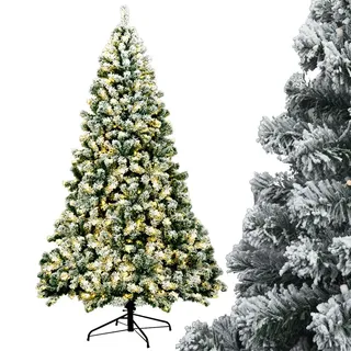 Costway Künstlicher Weihnachtsbaum mit Schnee und Led-Leuchten 225cm