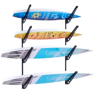 Vevor Surfbrett-Wandhalterung (4 Ebenen) horizontales Surfbrett-Rack Aufhänger zur Aufbewahrung & Präsentation, höhenverstellbarer Organizer für Kiteboards Shortboards Skier Snowboards Schwarz