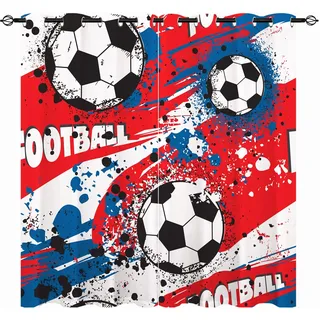YUANZU Jungen Sport Vorhänge Kinder Buntes Fußball Ösen Gardinen mit Blickdichte Thermo Vorhang Kälteschutz Blackout Curtain Kinderzimmer Schlafzimmer Verdunkelung Fenster, 2 Stück, H 260 x B 200 cm
