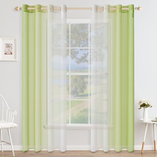 MIULEE 2er Set Voile Vorhang Zweifarbiger Vorhang mit Ösen Transparente Gardine Ösenschal Fensterschal Lichtdurchlässig für Schlafzimmer, 140x145cm, Grün