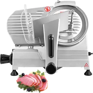 Kommerzieller Fleischschneider von SucceBuy, 200 W elektrischer Feinkostschneider, 20,3 cm Klinge Kohlenstoffstahl, 350–400 U/min, einstellbare Dicke 0–1,2 cm, elektrischer Fleischschneider für den privaten und gewerblichen Gebrauch