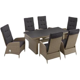 Konifera Garten-Essgruppe »Brisbane« grau (braun, anthrazit,), 13tlg. Set, Brisbane, Polyrattan, Sitzmöbel-Sets, Garten-Essgruppe, Aluminium/Polyrattan, Tischplatte aus Stone-Spray-Glas in Steinoptik,