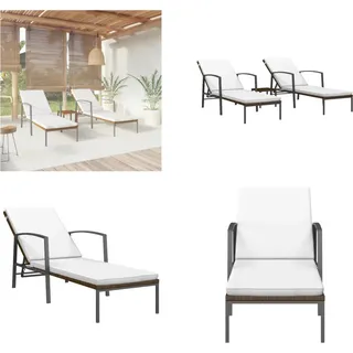vidaXL Sonnenliegen 2 Stk. mit Tisch Poly Rattan Braun - Sonnenliege Mit Tisch - Sonnenliegen Mit Tischen - Gartenliege - Beistelltisch - Braun