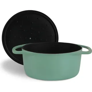 SPRINGLANE Cocotte mit Deckel - Gusseisen Topf Bräter Schmortopf Kochtopf Induktion - 24 cm rund, 4 l - Mint - Türkis