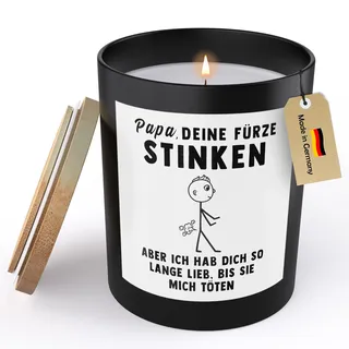 (HANDGEMACHT) Papa Geschenk Spruchkerze "Deine Fürze Stinken" Vatertag Geburtstag Weihnachten Sojawachs Kerze im Glas Handgemacht Schwarz mit Spruch Duft Deko Vegan Nachhaltig - ZITRUS