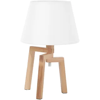 BELIANI Tischlampe Weiß Holz 42 cm Stoffschirm Dreibeinig Kabel mit Schalter Landhausstil - Braun, Weiß