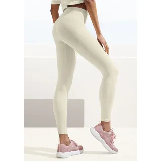 Seamless Leggings LASCANA "Po Push Up", Damen, Gr. M (40/42), N-Gr, beige (sand), Obermaterial: 91% Polyamid, 8% Elasthan, 1% Polyester, unifarben, figurbetont lang, Hosen Seamless Leggings, mit Rippstruktur und Shapingeffekt, Sporthose, Sportleggings