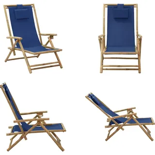 vidaXL Verstellbarer Relaxstuhl Marineblau Bambus und Stoff - Relaxsessel - Klappstuhl - Klappstühle - Stuhl - Blau