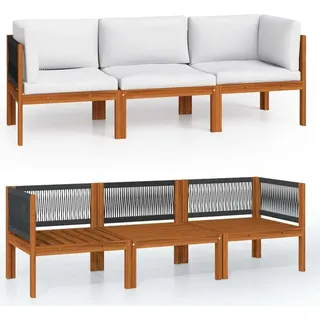 vidaXL 3-Sitzer-Loungesofa Holz Akazie natur/cremeweiß